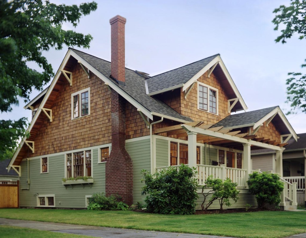 Exterior home remodeling with updated siding and roofline
